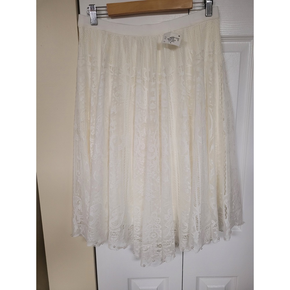 Ivory Lace Pearl Hem Resortwear Fairycore Midi Coquette‎ Girl Skirt Size XL NWT